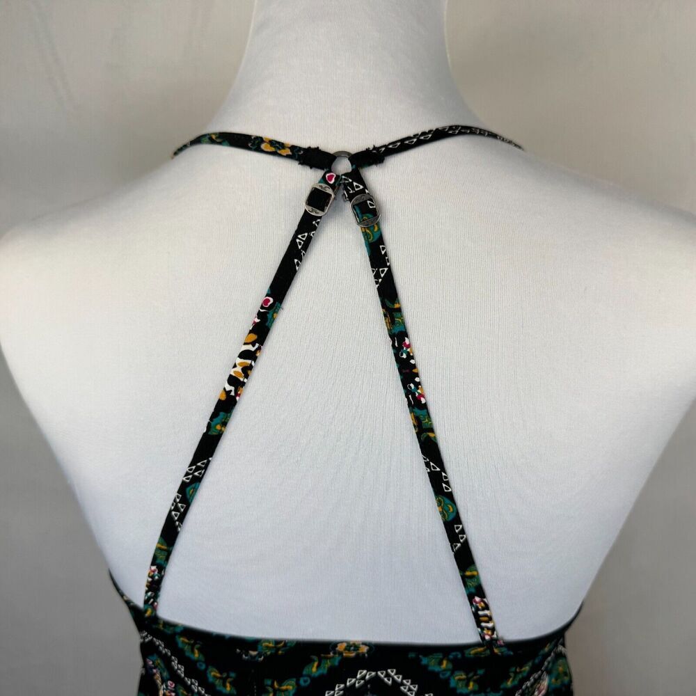 Hollister Crop Top Sz XS Black Green Smocked Sleeveless Strapped