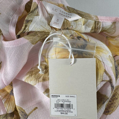 Lauren Conrad Blouse Sz S Floral Open Back Blouse 3/4 Flutter Sleeves Pink