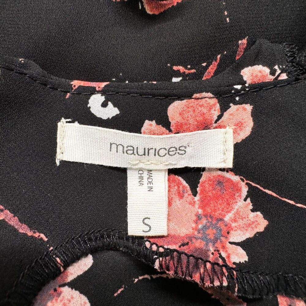 Maurices Floral Tank Sz S Black Peach Yellow Ruffled neck spaghetti straps