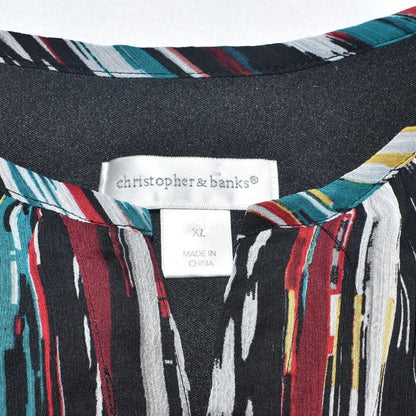 Christopher & Banks Top Sz XL Sleeveless Split Neckline Multi Color Abstract