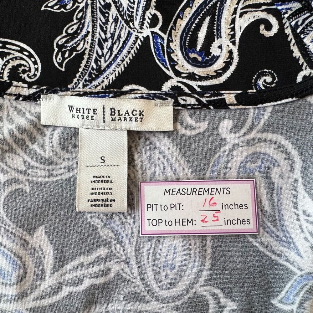 White House Black Market Tank Top Sz S Black Paisley Print Ruffle Scoop Neck