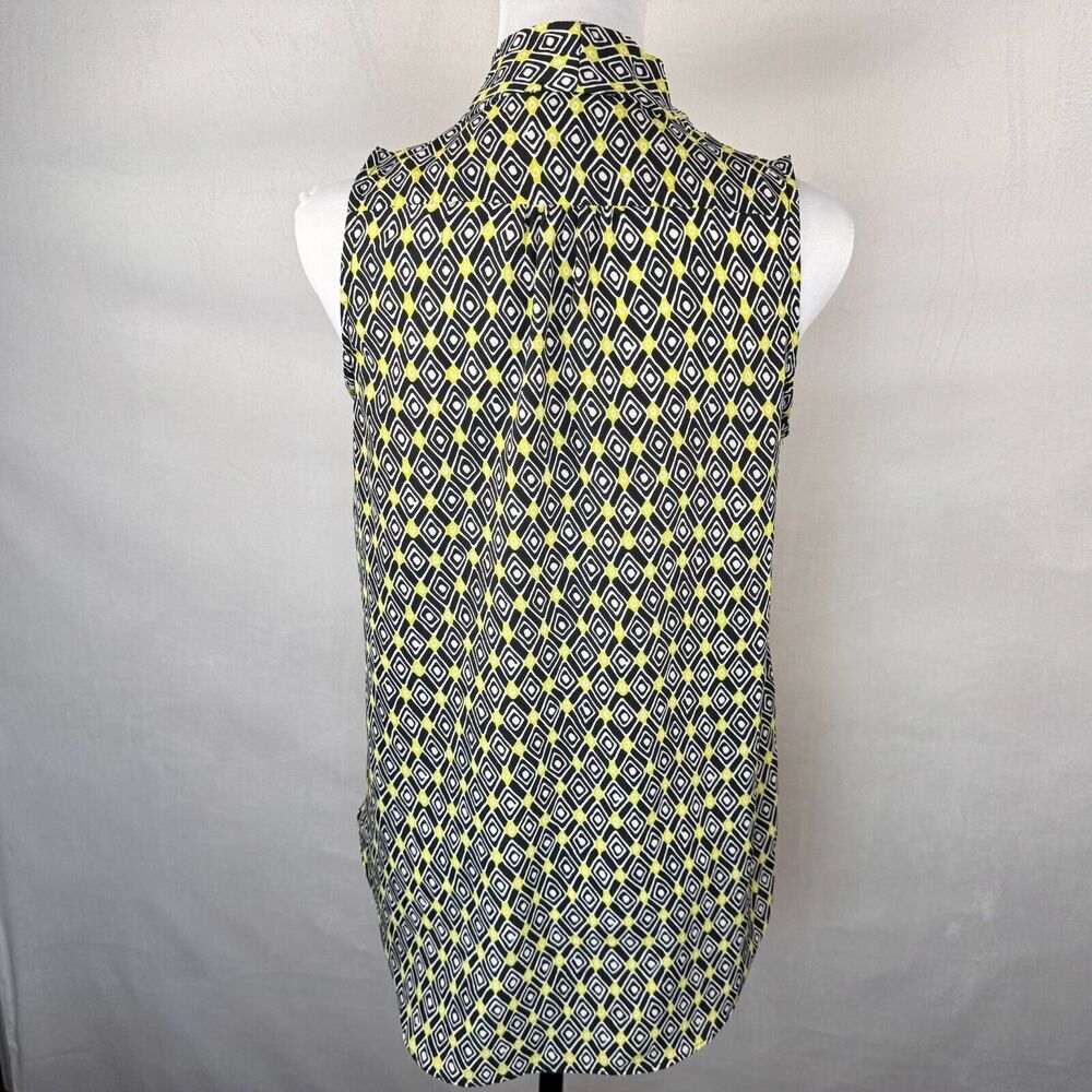 Violet & Claire Women Top Sz S Black Diamond Print Faux Wrap Drape Sleeveless