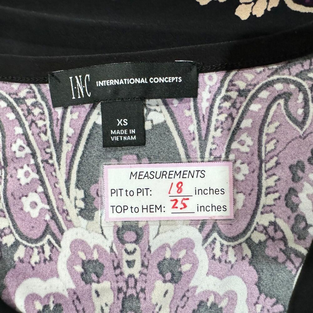 INC Top Sz XS Black with Purple Paisley VNeck Zipper Accent Sleeveless