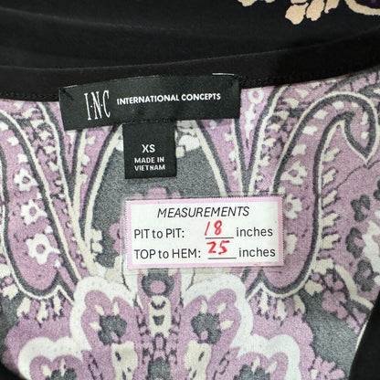 INC Top Sz XS Black with Purple Paisley VNeck Zipper Accent Sleeveless