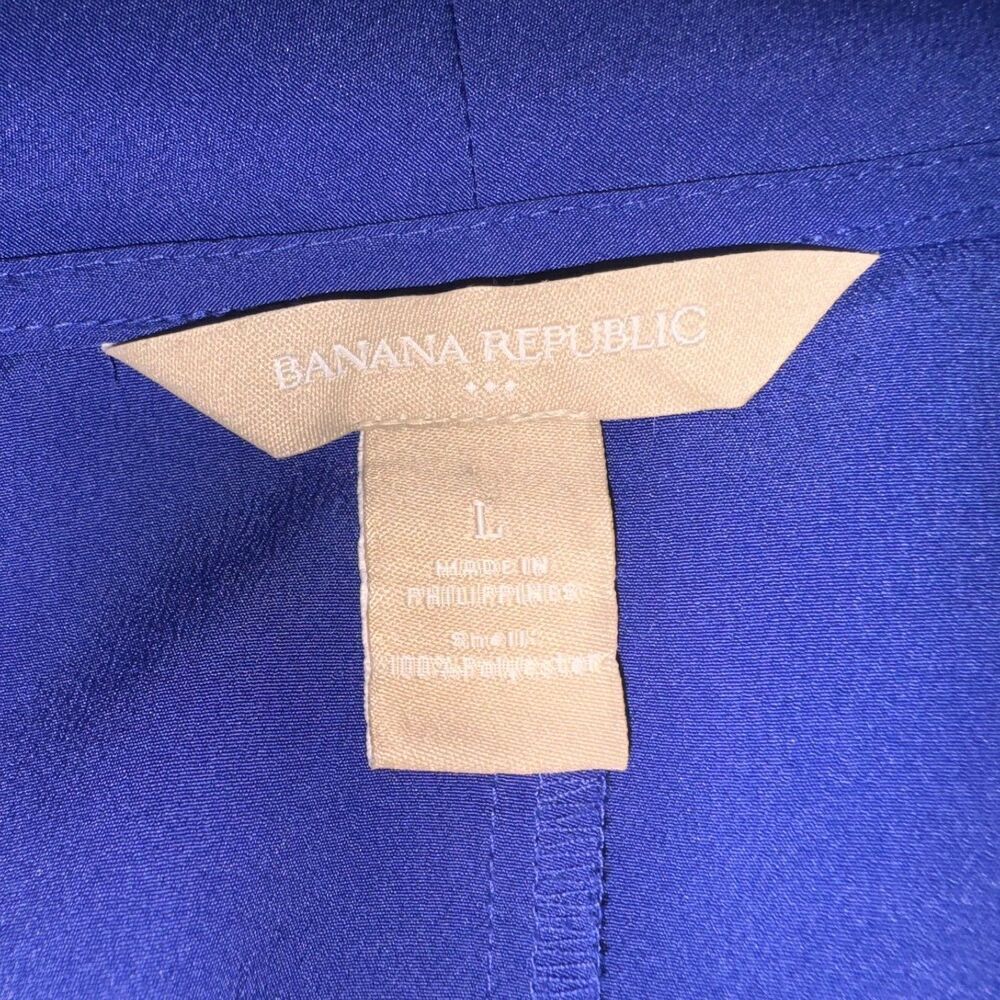 Banana Republic Top Sz L Blue Cowl Neck flutter sleeves back peplum