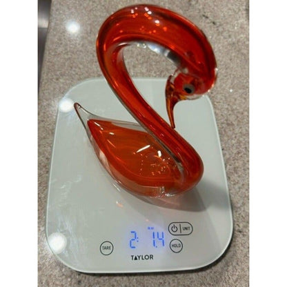 Vintage Art Glass Swan Figurines Pair Red Orange Yellow Hand Blown Style