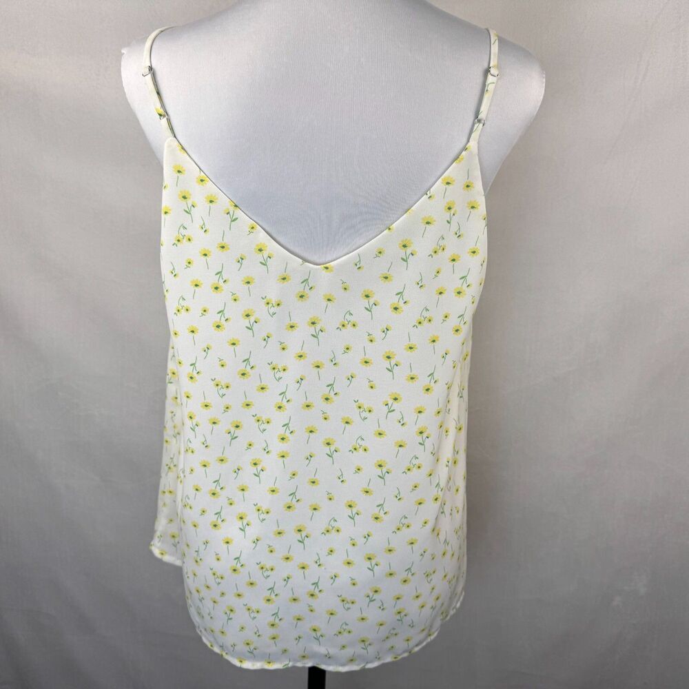 Sophie Rue Sz L Cami Floral Tank Top Ivory Fabric Buttons Front Lined