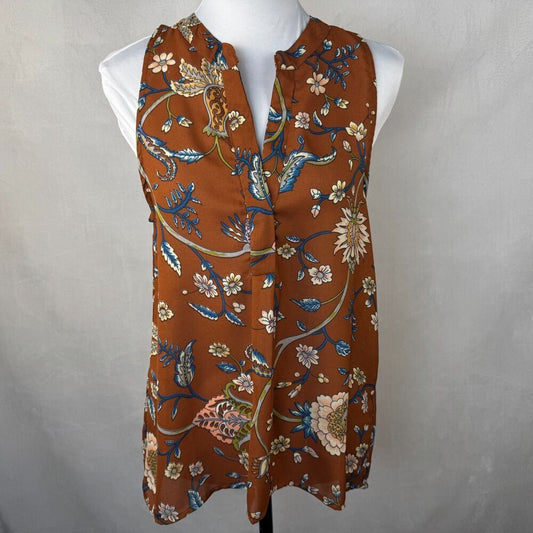 Let it Be Women Sheer Top Sz M Sleeveless Split Neck Hiden buttons