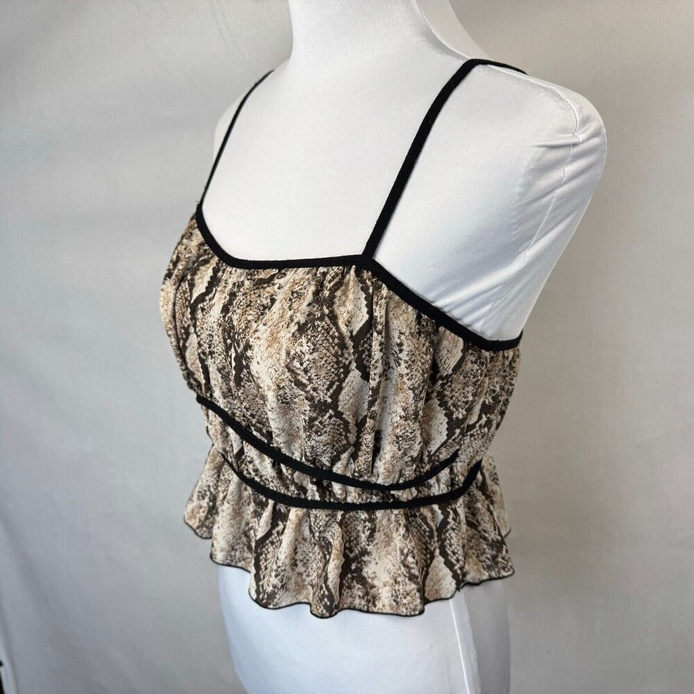 Forever 21 Crop Top Sz M Beige Snakeskin Print Black Trim Strap