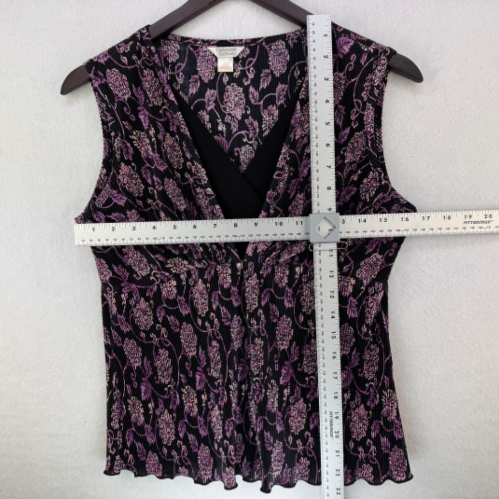 Christopher & Banks Ladies Top Sz S Sleeveless Purple Black Accordion Pleat