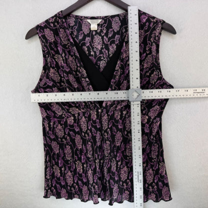 Christopher & Banks Ladies Top Sz S Sleeveless Purple Black Accordion Pleat