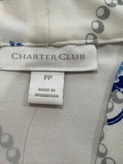 Charter Club White Blouse with Floral in Blue and Orange