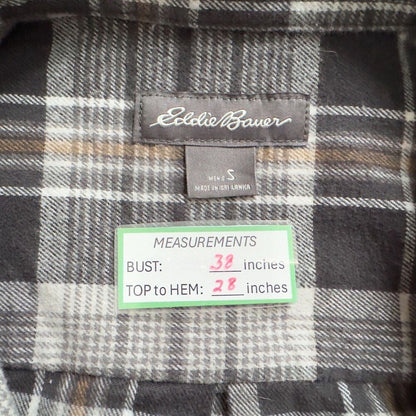 Eddie Bauer Men Sz S Flannel Shirt Black/Gray Plaid Long Sleeve Cotton Button Up