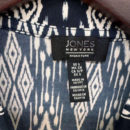 Jones New Work Signature Tank Top Sz S V-Neck Pleated Front Navy and White