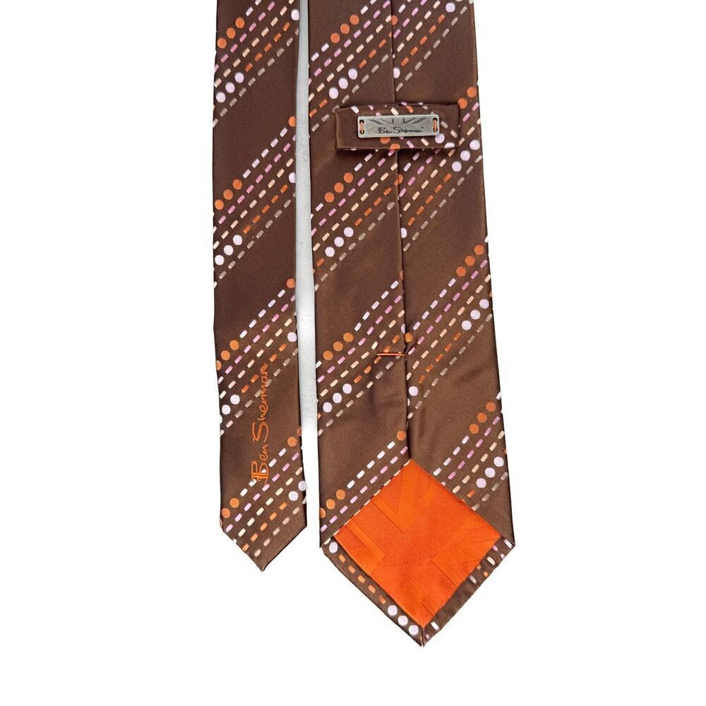 Ben Sherman Men Neck Tie Silk Brown Colorful NWOT