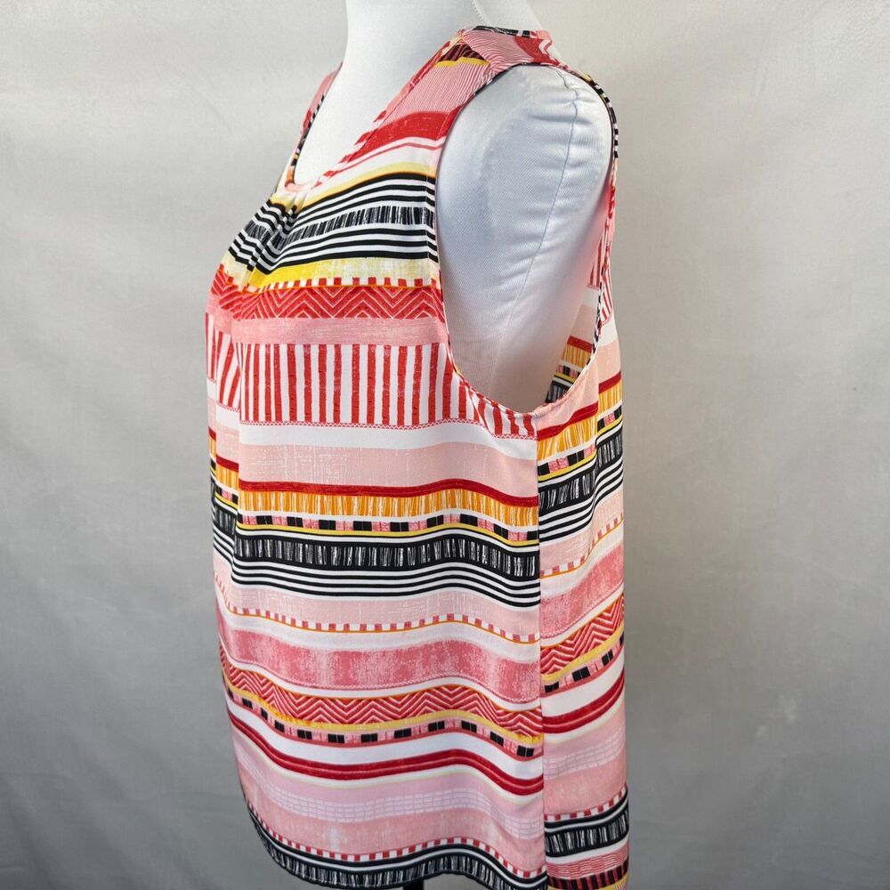 Christopher & Banks Top Sz M Multicolor Scoop Round Neck Pleated Sleeveless