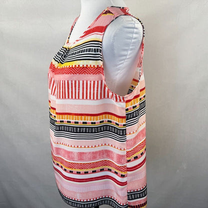 Christopher & Banks Top Sz M Multicolor Scoop Round Neck Pleated Sleeveless