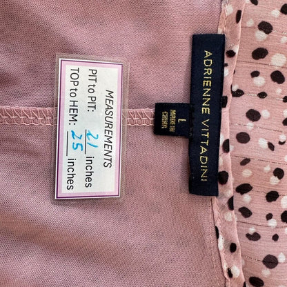 Adrienne Vittadini Women Blouse Sz L Sheer Pink Floral Split Neck Ruffle Sleeve