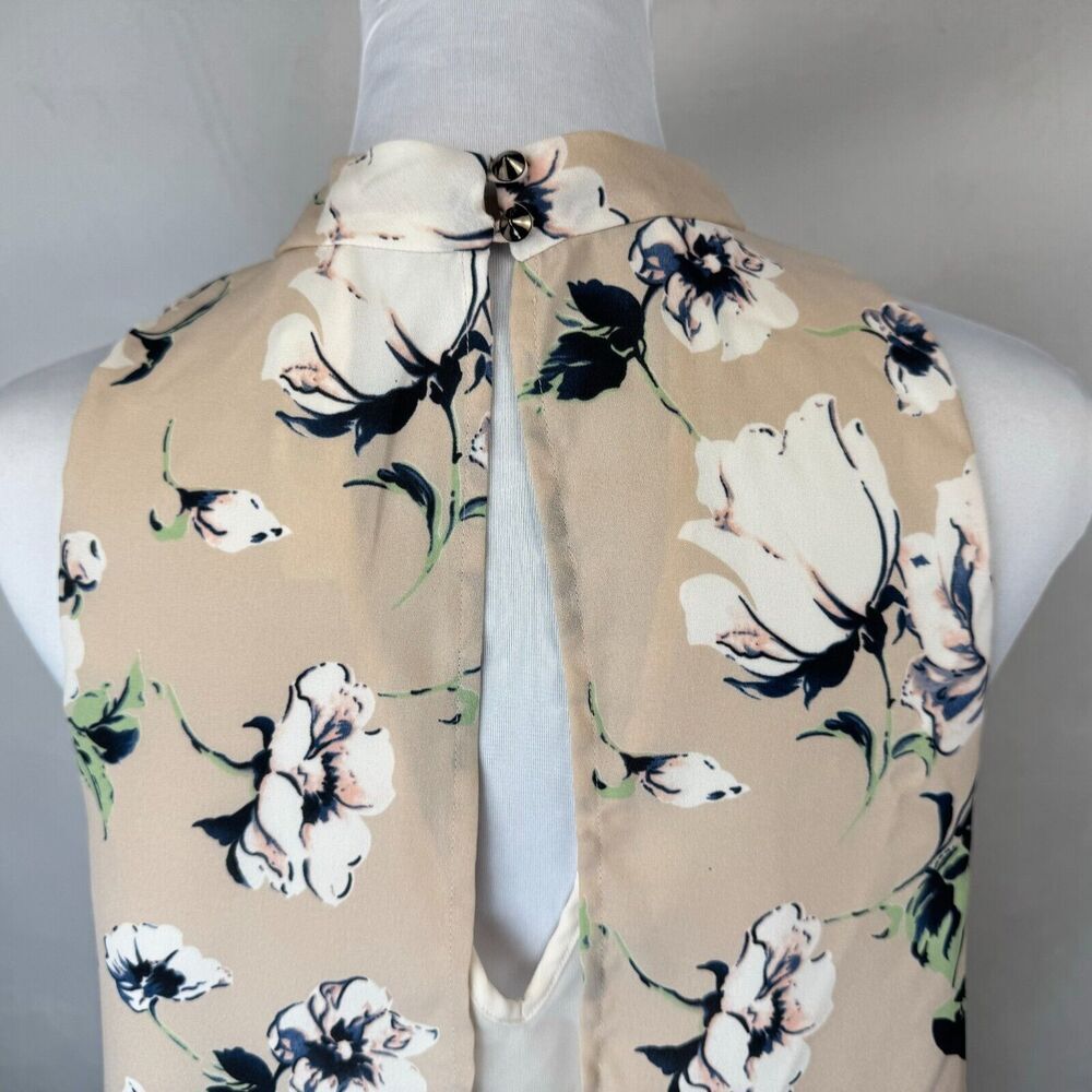 ASTR The Label Women Crop Top Sz S Beige Floral Chiffon Under Blouse Split Back