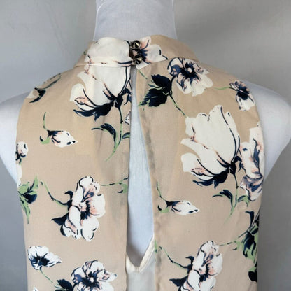 ASTR The Label Women Crop Top Sz S Beige Floral Chiffon Under Blouse Split Back