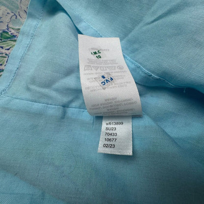LOFT Top Sz S Light Blue Floral Pintuck Split Neck Henley Lined Fabric Button