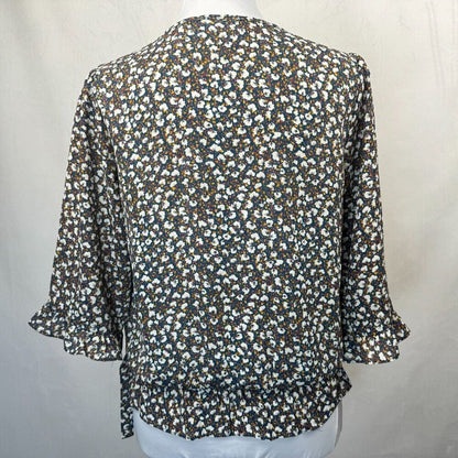 Sienna Sky Crop Top Sz S Faux Wrap Blue Floral 3/4 Sleeve