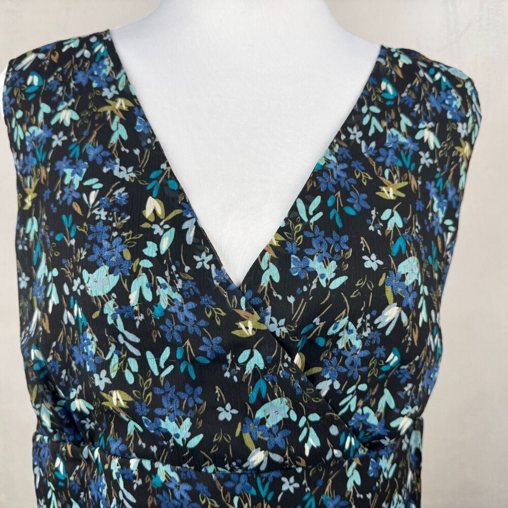 Notations Women Sz XL Faux Wrap Peplum Floral Top VNeck Sleeveless Lined