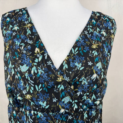 Notations Women Sz XL Faux Wrap Peplum Floral Top VNeck Sleeveless Lined