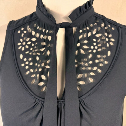 Maeve Blouse Sz 2 Navy Laser Cut Tie Neck Sleeveless
