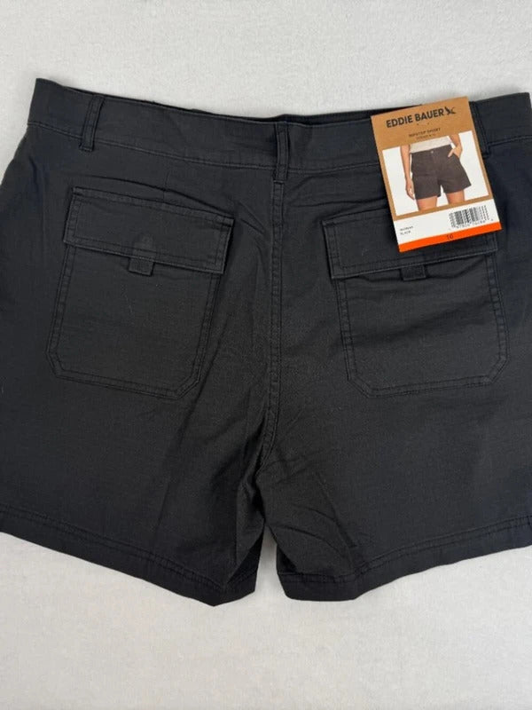 NWT Eddie Bauer Women's Ripstop Shorts Size 16 Black Outdoor Hiking Travel B2249