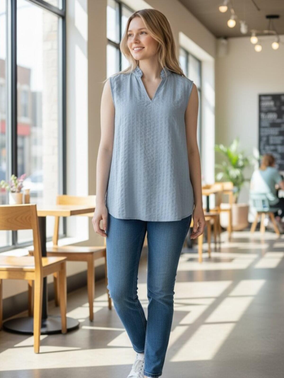NWT Modern Ambition Blue Sleeveless Textured Blouse XXL B2253