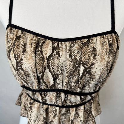 Forever 21 Crop Top Sz M Beige Snakeskin Print Black Trim Strap