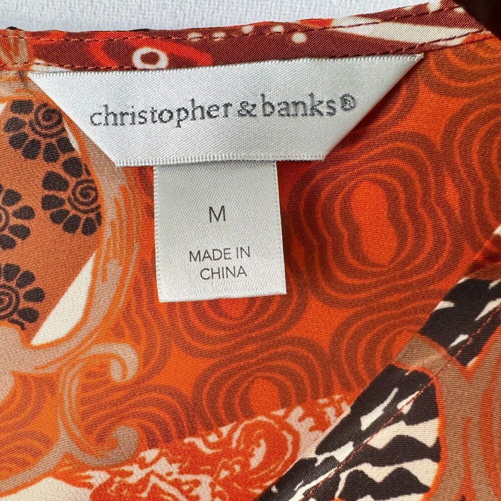 Christopher & Banks Multicolor Top Sz M Back Keyhole button Brown Cream Rust
