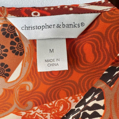 Christopher & Banks Multicolor Top Sz M Back Keyhole button Brown Cream Rust