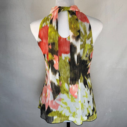 BCX Halter Top Sz S Multicolor Lined Ruffled Front Sleeveless