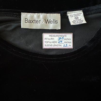 Baxter & Wells Black Top Sz M Velour Boat Neck Long Sleeves