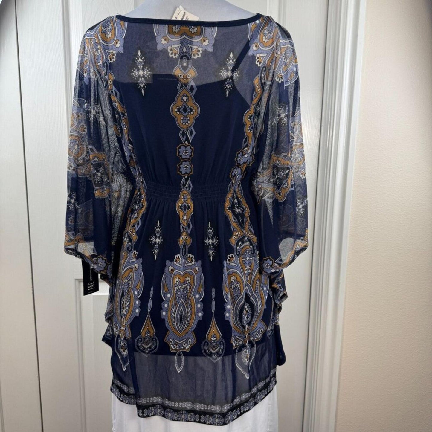 INC International Concepts S Blue Mesh Tunic Top NWT 2 Pc Lined Batwing Boho