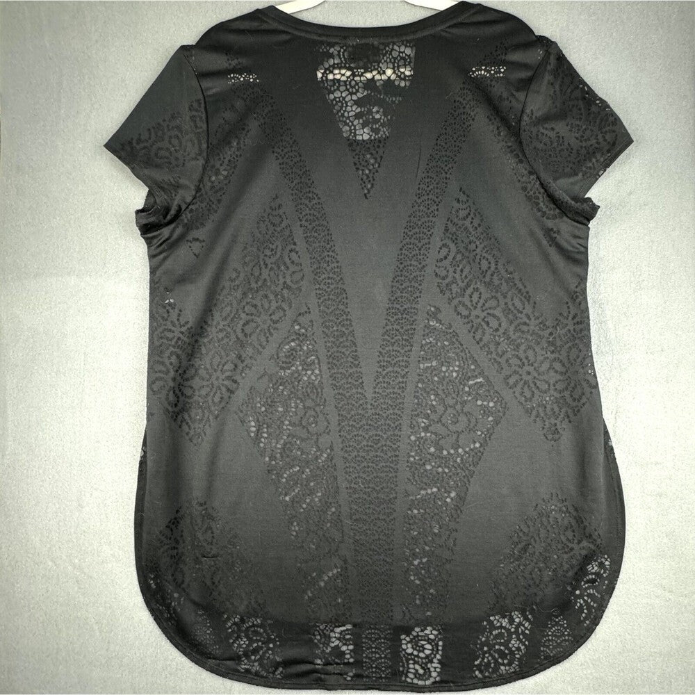 Mossimo Top Sz XXL Black Lace Sheer Stretch Split Sides Short Sleeves