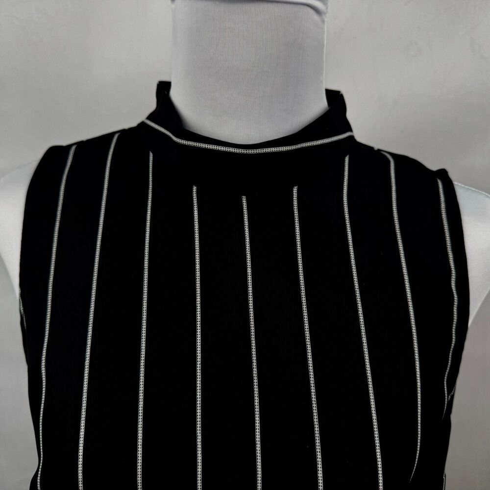 Nine West Top Sz S Black White Striped Sleeveless Mock Neck Slit Sides