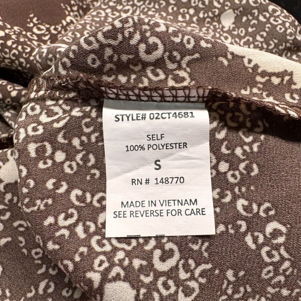 Sienna Sky Cropped Top Sz S Brown Cream Floral Ruffle Short Sleeve Elastic waist