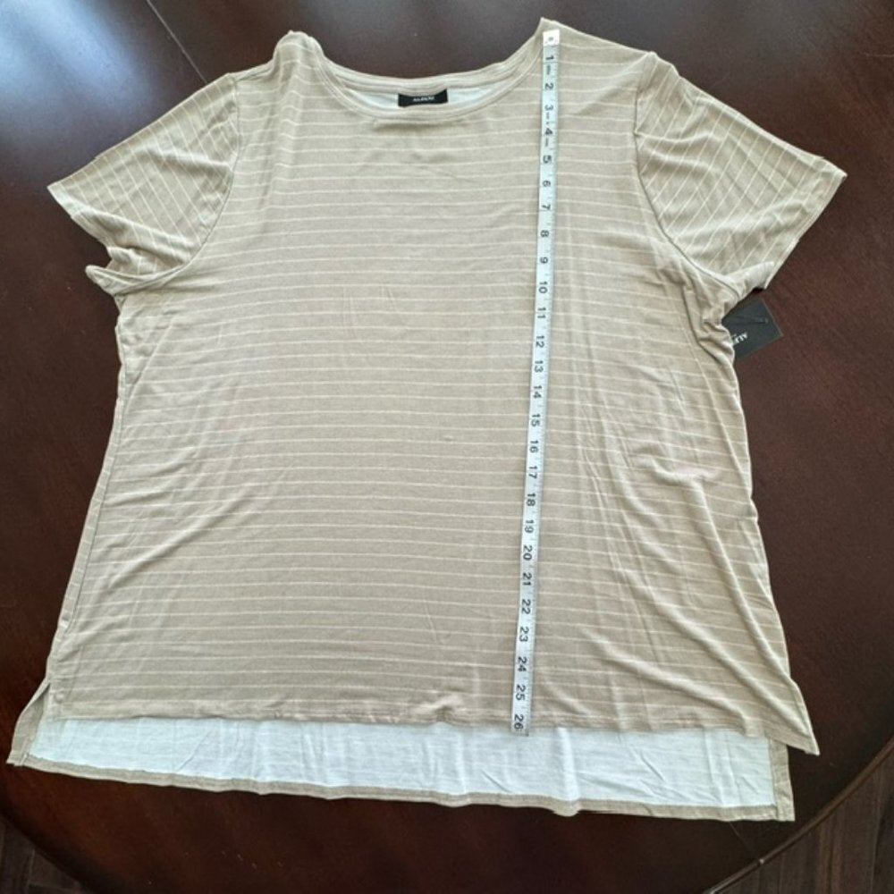 Alfani Women's Size 2X Beige Striped Short Sleeve Scoop Neck Top NWT