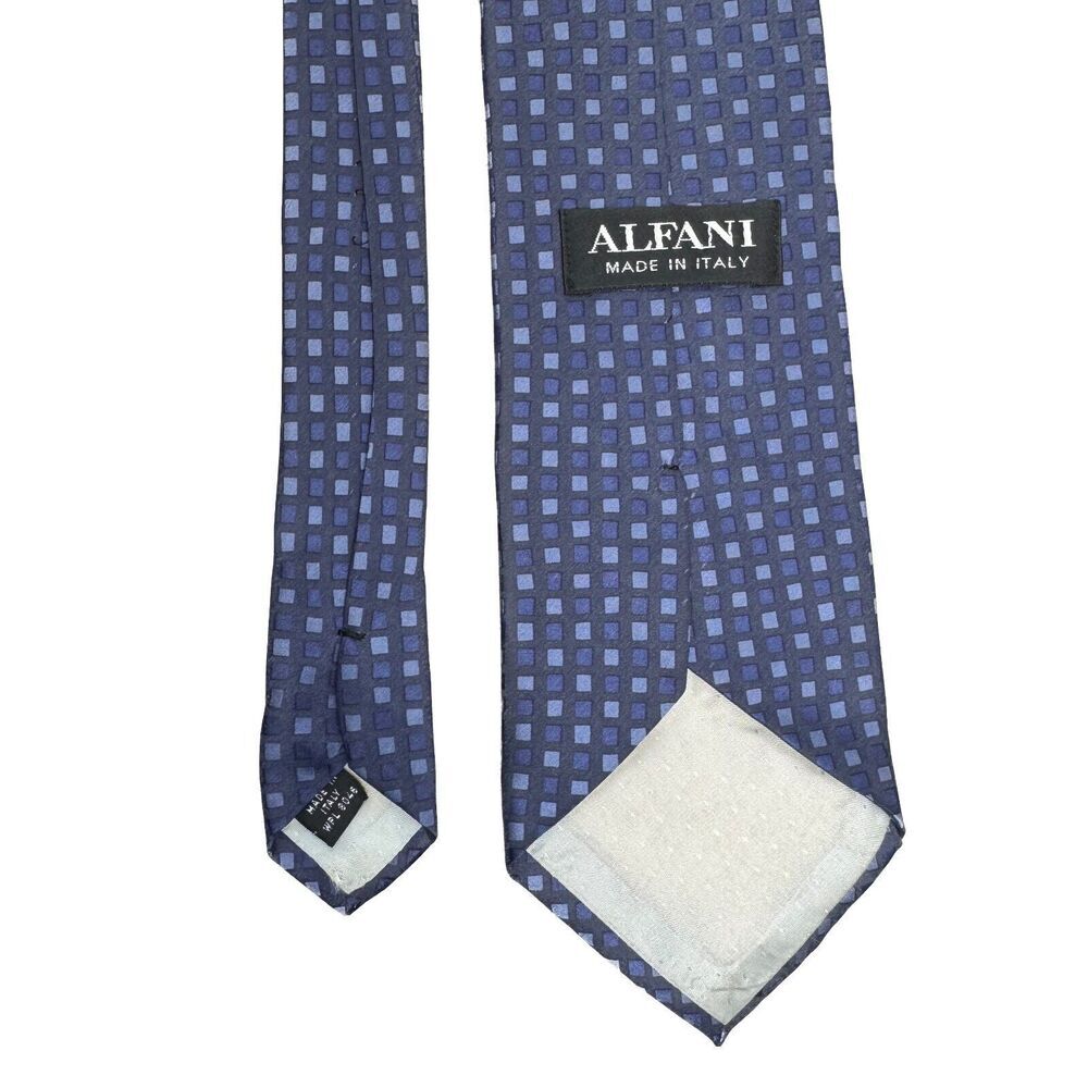 Alfani 100% Silk Men’s Neck Tie Blue Hand Made Geometric Print