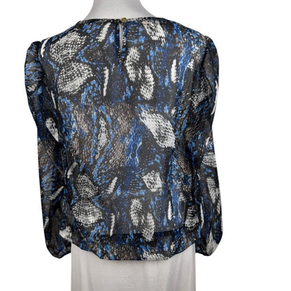 Joaquim Mir Women M Sheer Blouse Abstract Print Long Sleeve Round Neck Career
