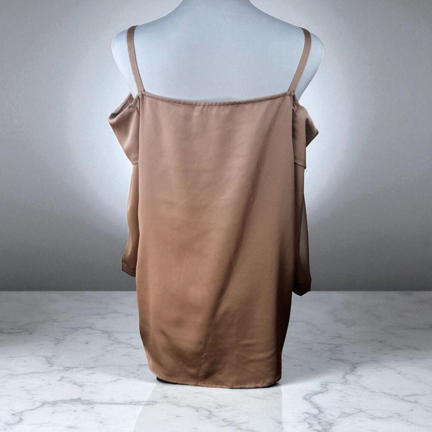 Elodie Women Camisole Sz L Satin Brown Spaghetti Straps Cold Shoulder 3/4 sleeve