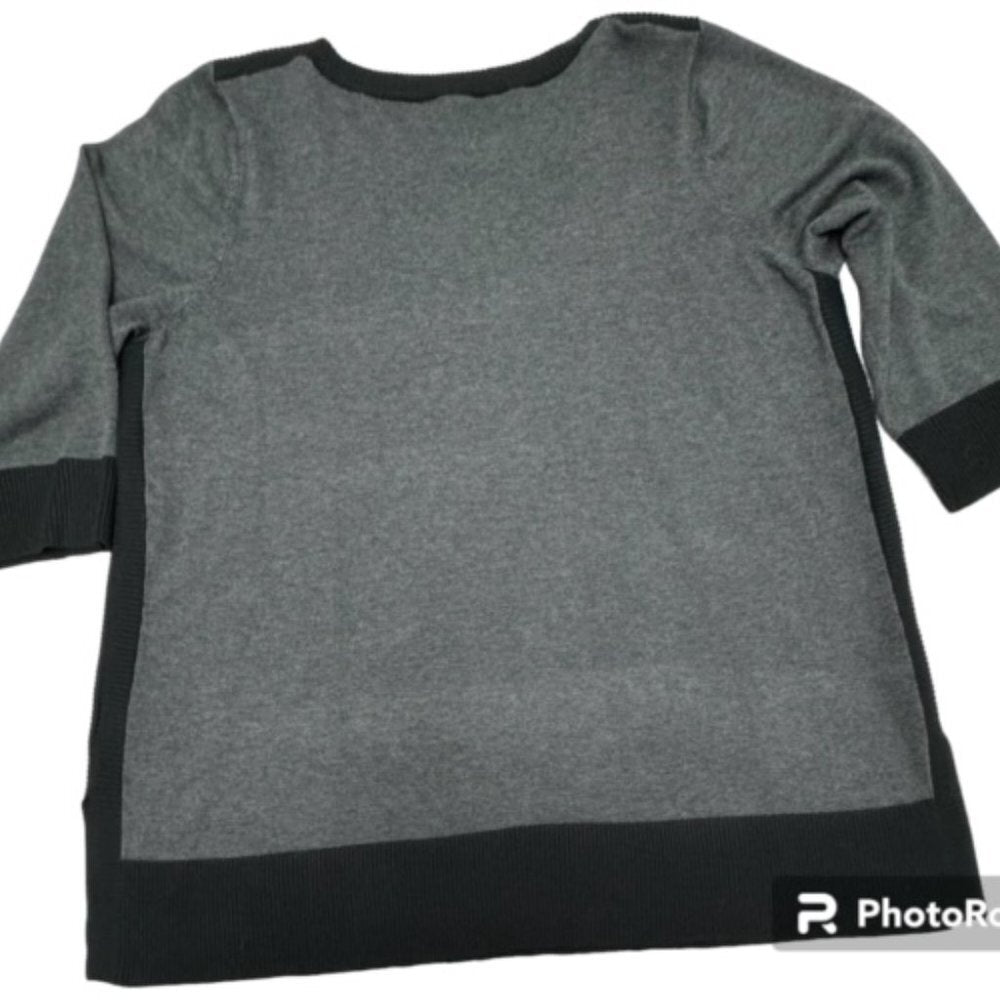 Cable & Gauge Women’s Plus Size 1X Gray Black Boat Neck Knit Top