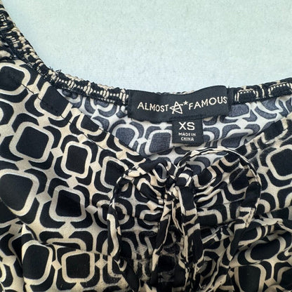 Almost Famous Crop Top Sz XS Satin Black Taupe Sweetheart Neck Long Sleeve