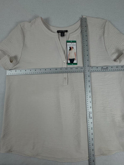 NWT Hilary Radley Beige Textured Short Sleeve Henley Top XL - B2252