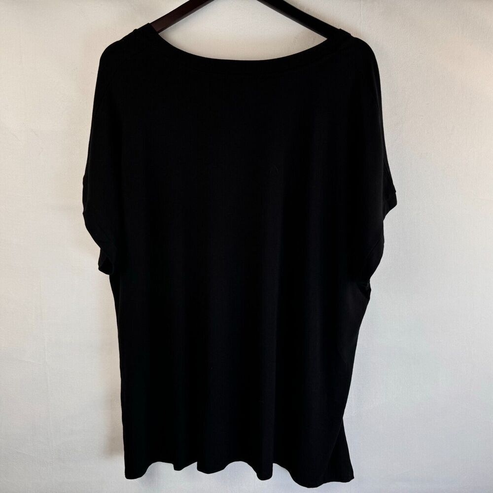 TAHARI Top Sz 1X Black V Neck Cap Short Sleeve Rayon Spandex