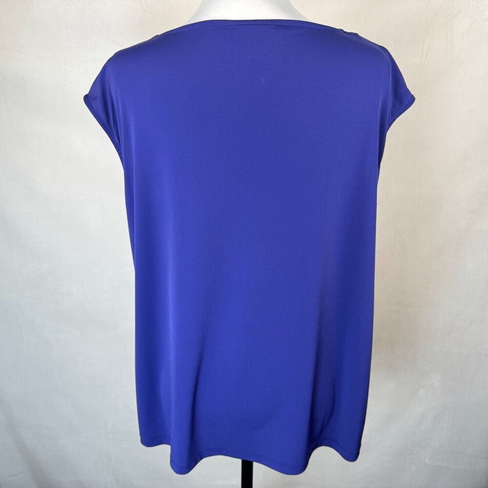 Dana Buchman Sz L Blue Stretch Top Sleeveless Asymmetrical Neckline Metal
