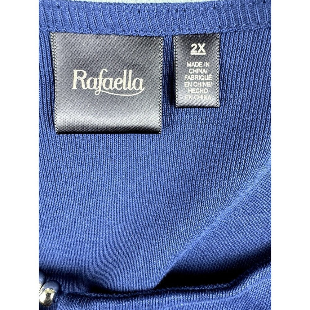 Rafaella Sx 2X Vintage Blue Top Metal Embellished Collar Short Sleeve